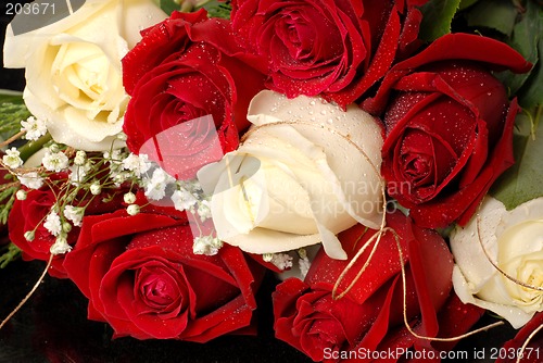 Image of Bouquet of red and white roses