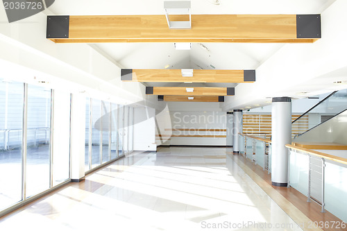Image of Office corridor. Sunlight.