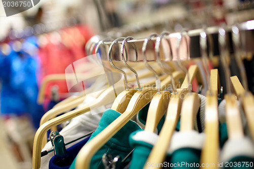 Image of Hangers in the clothing store.