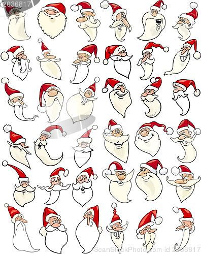 Image of cheerful santa claus cartoon faces icons big set