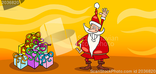 Image of Santa Claus with presents cartoon card