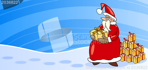 Image of Santa Claus with presents cartoon card