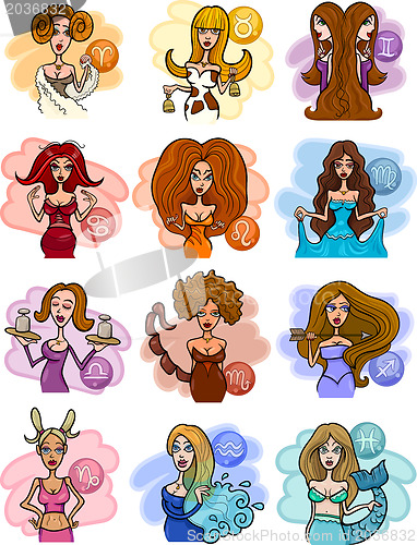 Image of horoscope zodiac signs with women