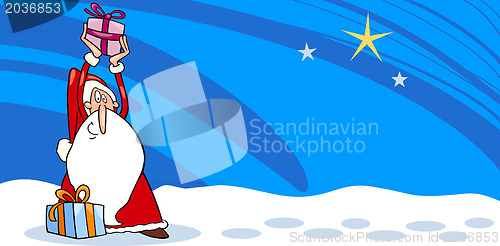 Image of Santa Claus with presents cartoon card