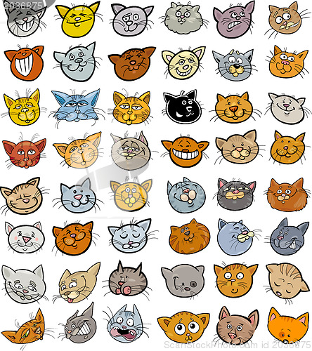 Image of Cartoon funny cats heads big set