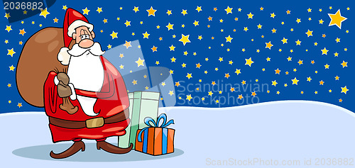 Image of Santa Claus with presents cartoon card
