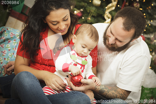 Image of Young Mixed Race Family Christmas Portrait 