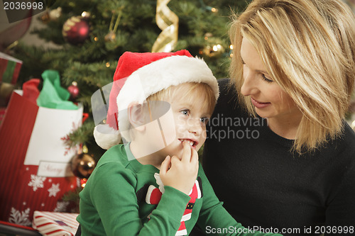 Image of Young Mother and Baby Son Christmas Portrait