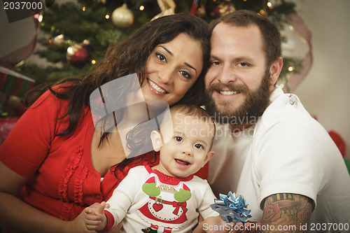 Image of Young Mixed Race Family Christmas Portrait 