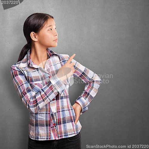 Image of Asian Girl With Pointing Finger