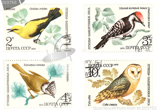 Image of Antique Soviet post stamps with birds