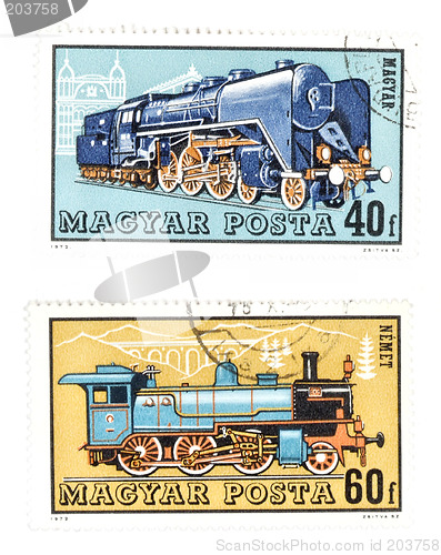 Image of Obsolete post stamps with trains