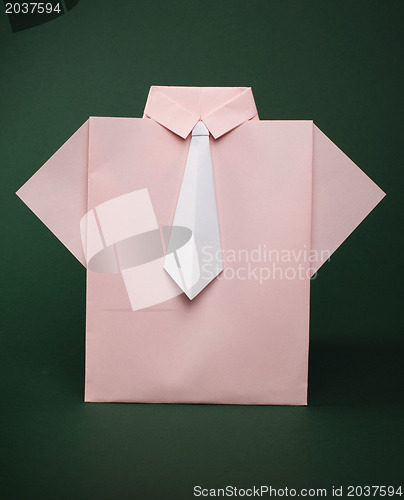 Image of Isolated paper made pink shirt with white tie