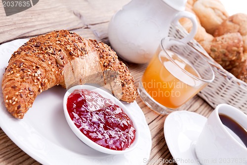 Image of healthy french breakfast coffee croissant