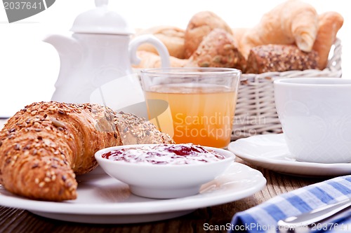 Image of healthy french breakfast coffee croissant
