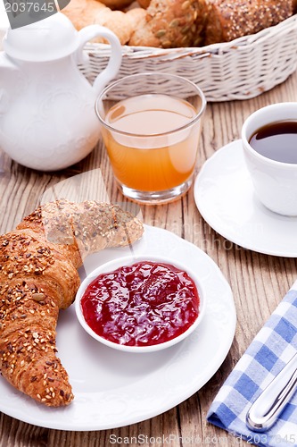 Image of healthy french breakfast coffee croissant
