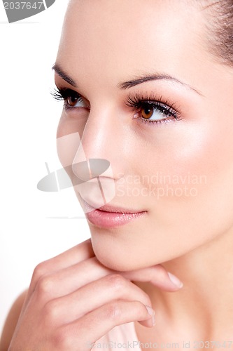 Image of natural beautiful woman face closeup portrait