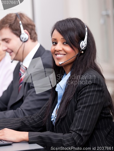 Image of african business woman with headset callcenter