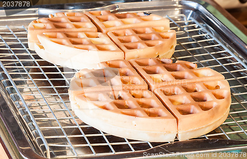 Image of Freshly baked round waffles 