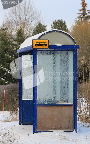 Image of Local Bus Stop Shelter in Winter Frost