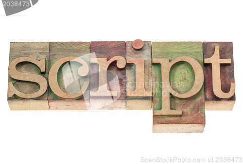 Image of script word in wood type