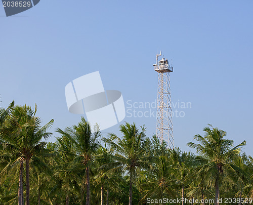 Image of Modern lighthouse on Gili island. Indonesia.