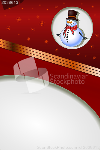 Image of Decorative red Christmas card with snowman