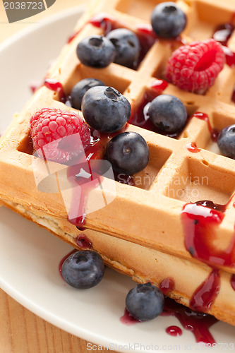 Image of tasty waffle with fruits