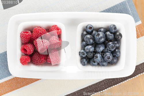 Image of blueberries and raspberries in bowl