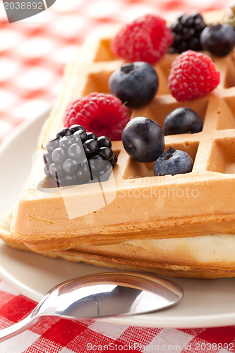 Image of tasty waffle with fruits