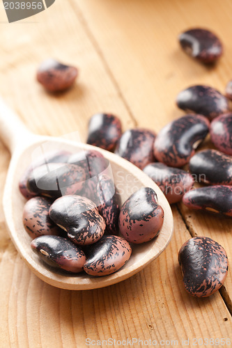 Image of color beans in wooden spoon