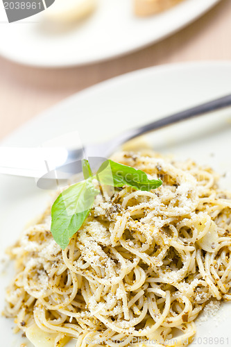 Image of spaghetti with basil pesto