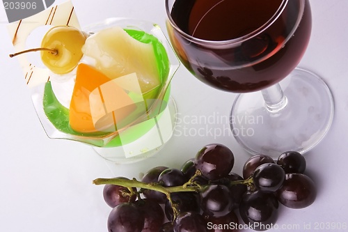 Image of Red Wine With Grapes And Dessert