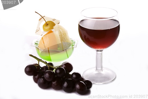 Image of Red Wine With Grapes And Dessert