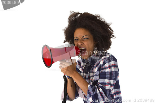 Image of Young african american using megaphone