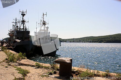 Image of The ships in a bay at a mooring