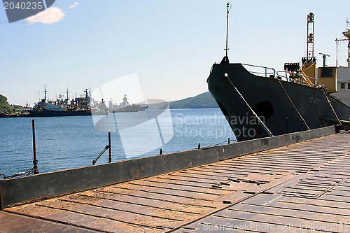 Image of The ships in a bay at a mooring