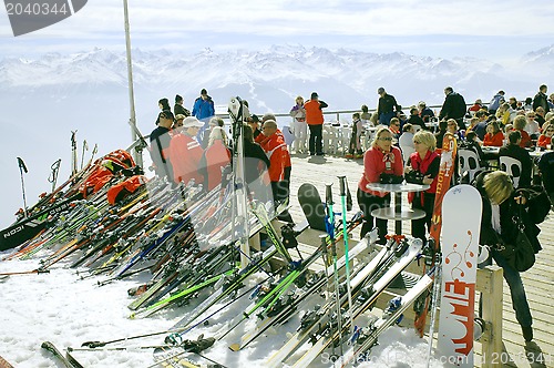 Image of Skiers at mountain top
