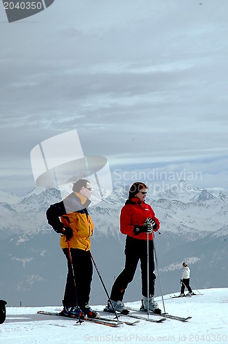 Image of Skiers at mountain top