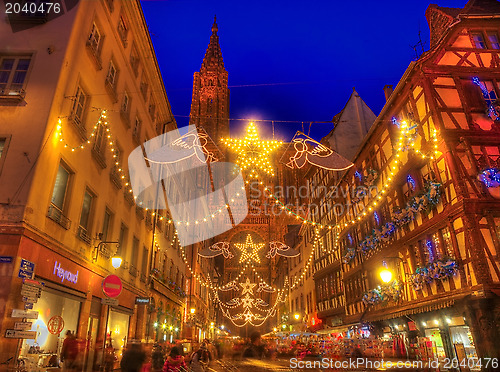 Image of Rue Merciere During Christmas Illumination in Strasbourg