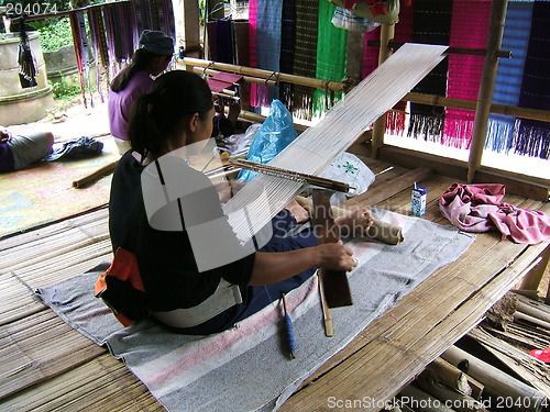 Image of Woman working on a traditional handloom waeving