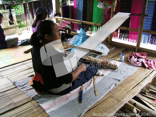 Image of Woman working on a traditional handloom waeving