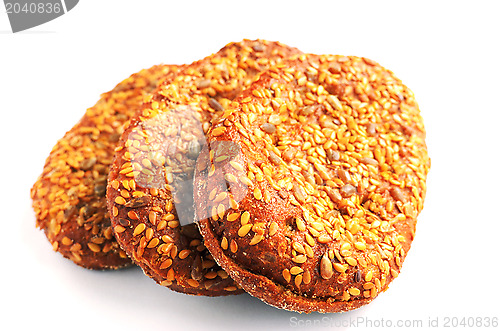 Image of three sandwich buns with sesame seeds 