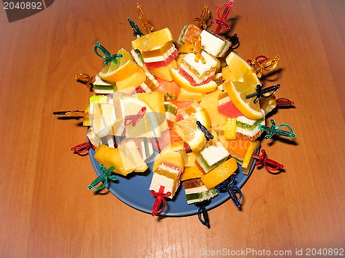 Image of Multi-coloured dessert from fruit candy