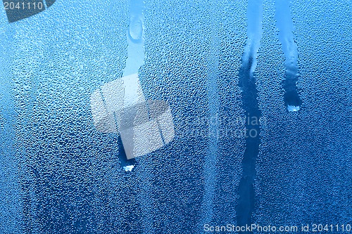 Image of Frozen water drops on window glass