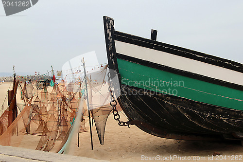 Image of Fishing net and old boat