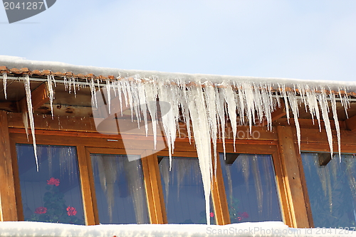 Image of big icicles in a cold day