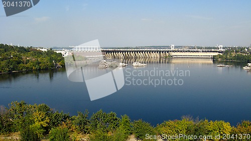 Image of View on hydropower station in Zaporozhye