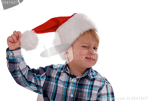 Image of Merry Christmas Boy with Santa Hat