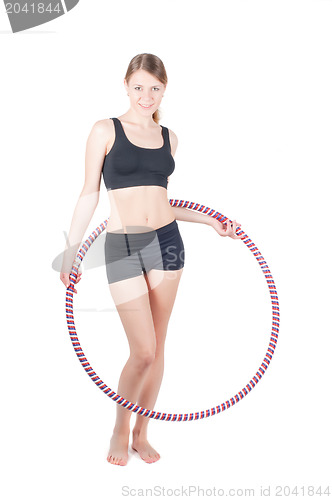 Image of Fitness woman with hula hoop